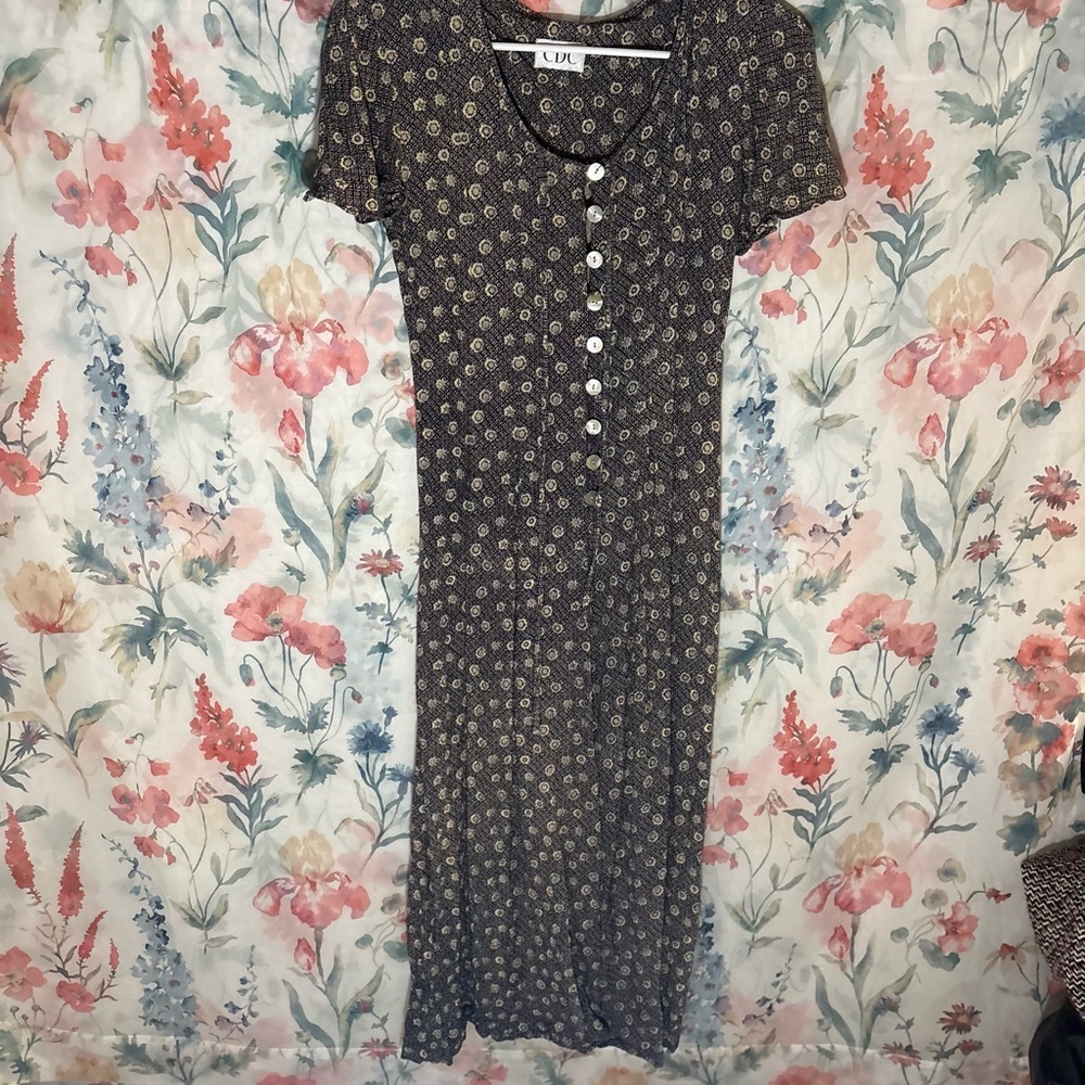 Vintage CDC Black and Cream Floral Jumpsuit